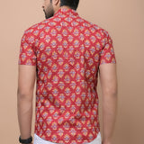 Red Mid Size Butti 100% cotton Printed Half Sleeves shirt