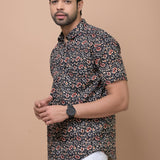 Black Multi Phoolwari 100% cotton Printed Half Sleeves shirt