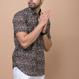 Black Multi Phoolwari 100% cotton Printed Half Sleeves shirt