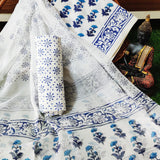 Hand Block Printed Cotton Suit With Chiffon Dupatta