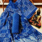 Hand Block Printed Cotton Suit With Chiffon Dupatta