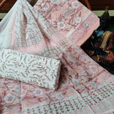 Hand Block Printed Cotton Suit With Chiffon Dupatta