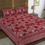 Box Buta Maroon King Size 100% Cotton Bedsheets