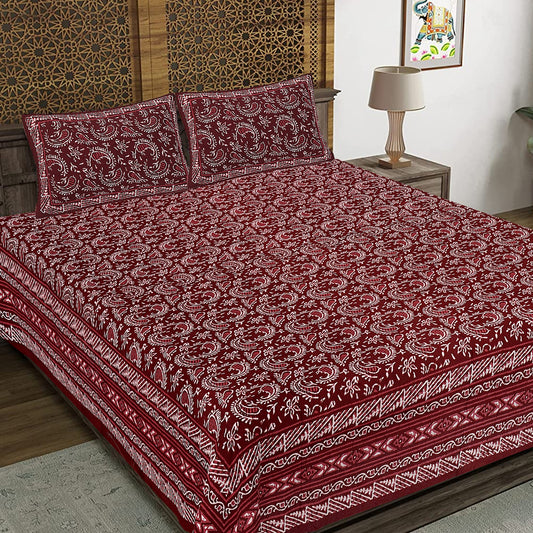 Paisley Jaal Maroon King Size 100% Cotton Bedsheets