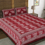 Elephant on Wheels Maroon King Size 100% Cotton Bedsheets